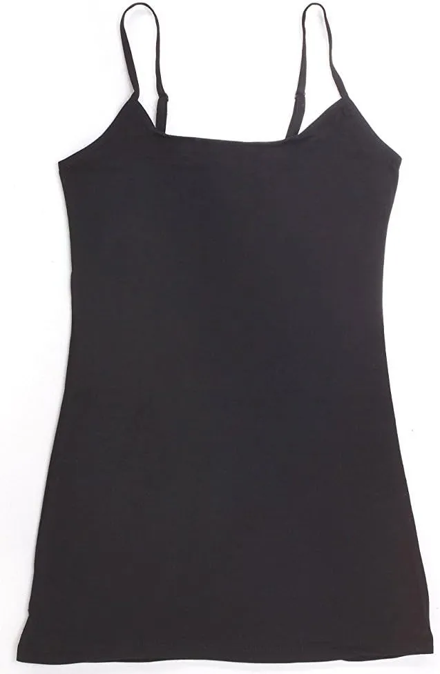 The Lovely Women's & Juniors Camisole Built in Shelf Bra Adjustable Spaghetti Strap Long Tank Top - 2 Pack