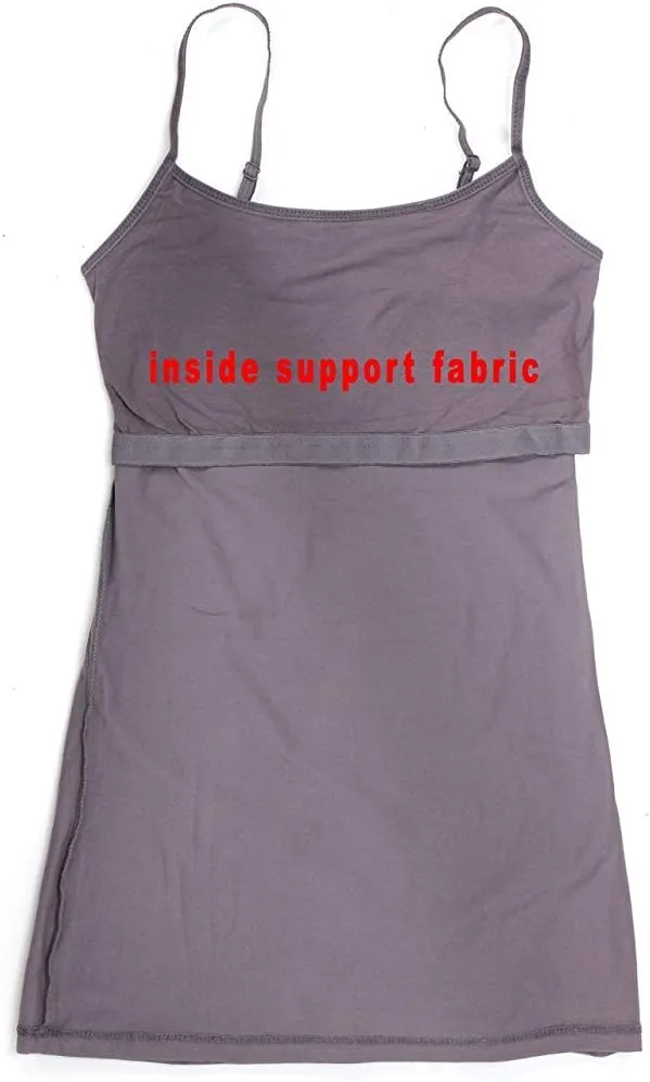 The Lovely Women's & Juniors Camisole Built in Shelf Bra Adjustable Spaghetti Strap Long Tank Top - 2 Pack