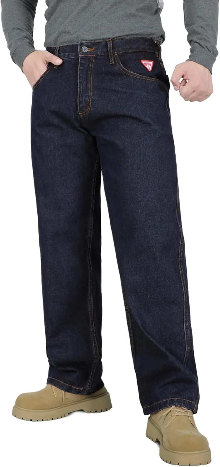 TICOMELA FR Jeans for Men Flame Resistant Pants 11.5oz 100% Cotton Heavy Duty Denim Pre-Washed Relaxed FR Jeans