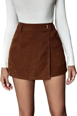 TOOSIS Summer Fashion Shorts for Women Elegant High Waist Button Solid Color Skorts Casual Shorts Clothes