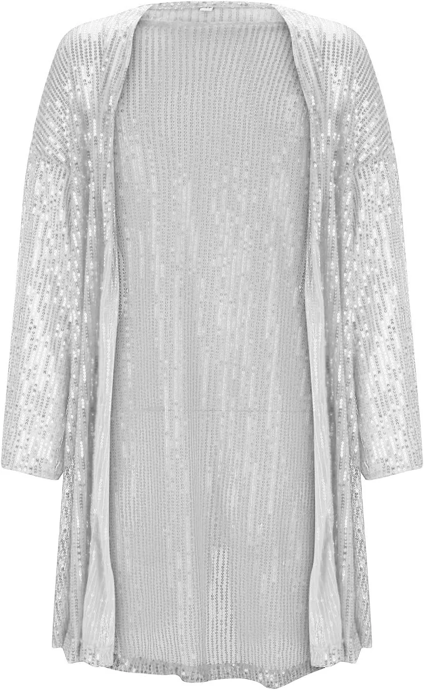 TUQIDEWU Plus Size Cardigan for Women, Sequin Jacket Open Front Blazer Casual Long Sleeve Coat