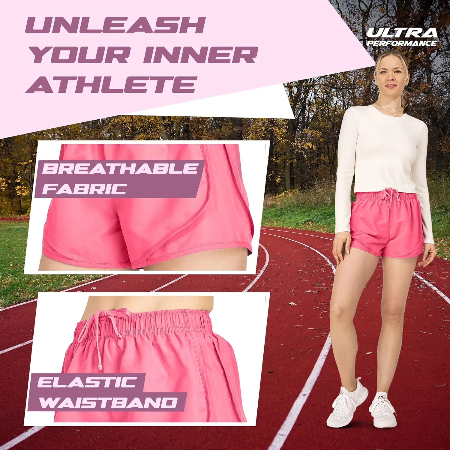 Ultra Performance Women's Running Shorts 4-Pack Athletic Workout Gym Shorts for Women, with Brief Liner