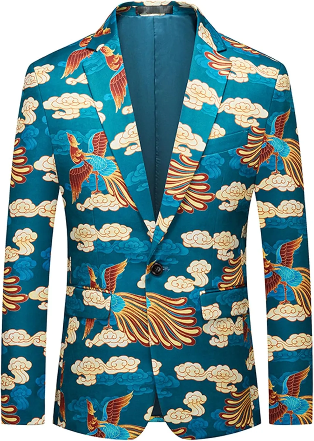 UNINUKOO Mens Blazer Printed Suit Jacket 1 Button Slim Fit Floral Dinner Sport Coat Blazers