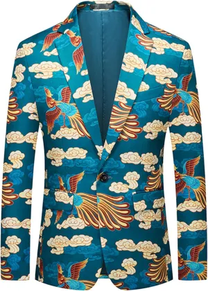 UNINUKOO Mens Blazer Printed Suit Jacket 1 Button Slim Fit Floral Dinner Sport Coat Blazers