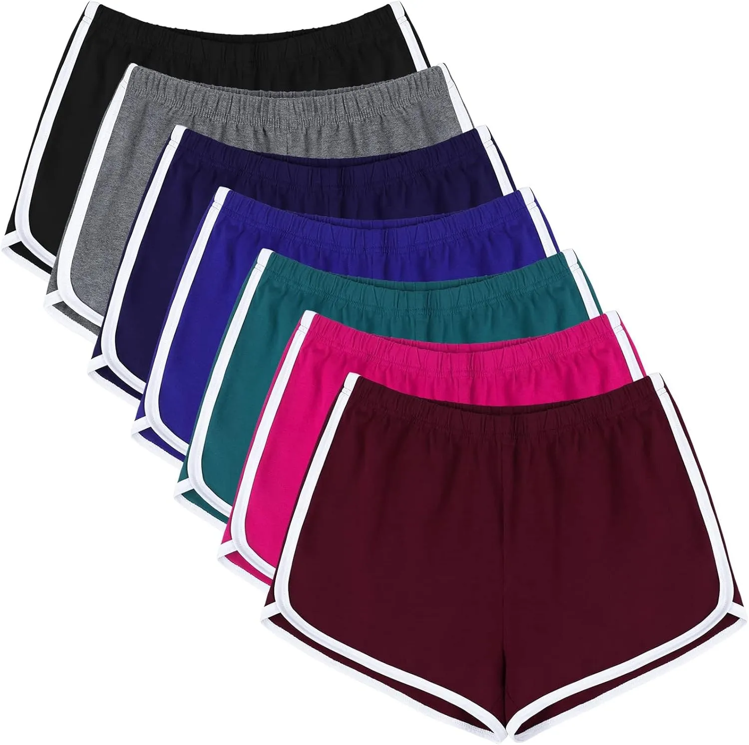 URATOT 7 Pack Womens Cotton Shorts, Dolphin Booty Athletic Gym Sports Shorts for Yoga Lounge Running
