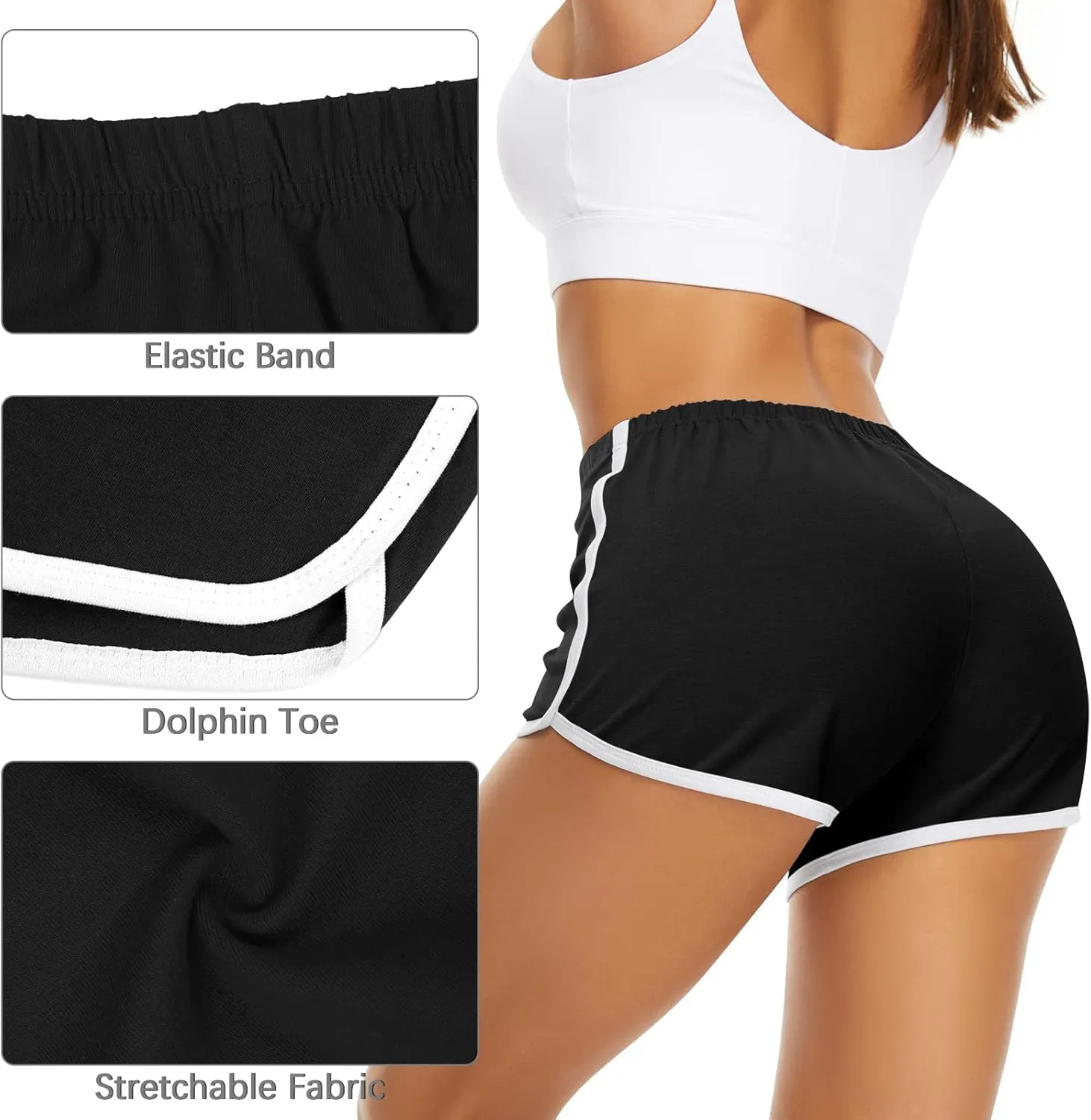 URATOT 7 Pack Womens Cotton Shorts, Dolphin Booty Athletic Gym Sports Shorts for Yoga Lounge Running