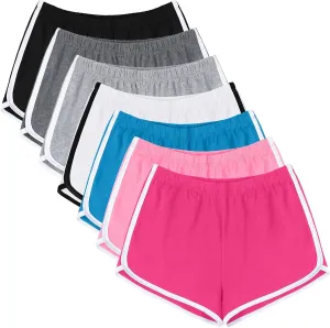 URATOT 7 Pack Womens Cotton Shorts, Dolphin Booty Athletic Gym Sports Shorts for Yoga Lounge Running