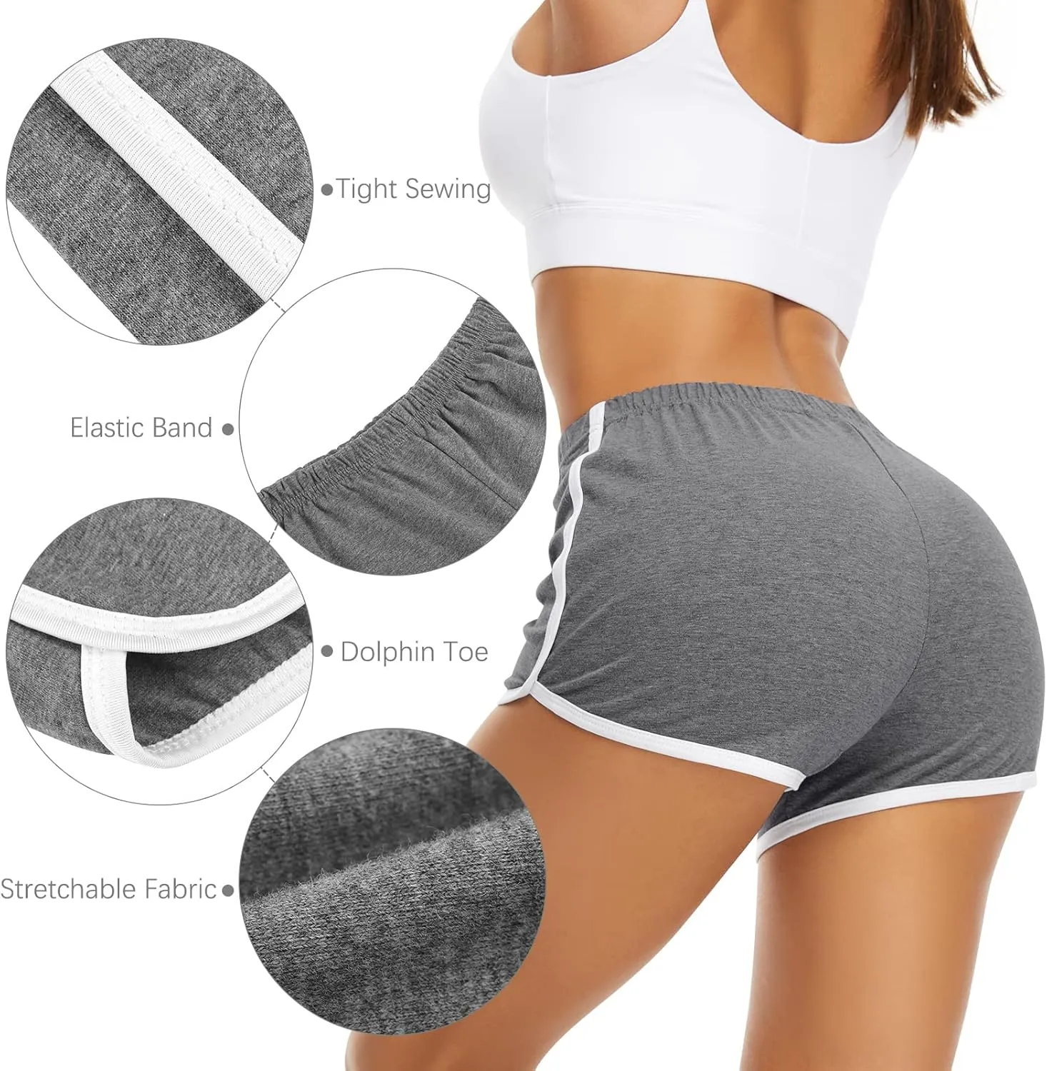URATOT 7 Pack Womens Cotton Shorts, Dolphin Booty Athletic Gym Sports Shorts for Yoga Lounge Running