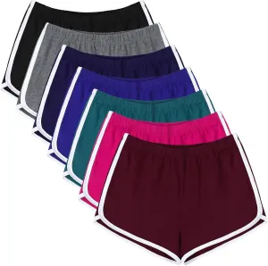 URATOT 7 Pack Womens Cotton Shorts, Dolphin Booty Athletic Gym Sports Shorts for Yoga Lounge Running