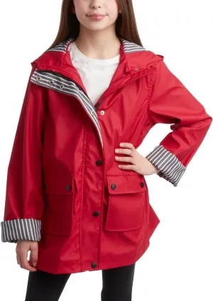 URBAN REPUBLIC Girls' Rain Jacket - Water-Resistant Slicker Shell Outerwear Windbreaker Raincoat with Hood (Sizes: 7-16)