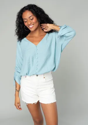 V Neck Dolman Sleeve Top-Blue