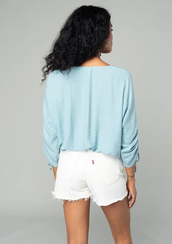 V Neck Dolman Sleeve Top-Blue