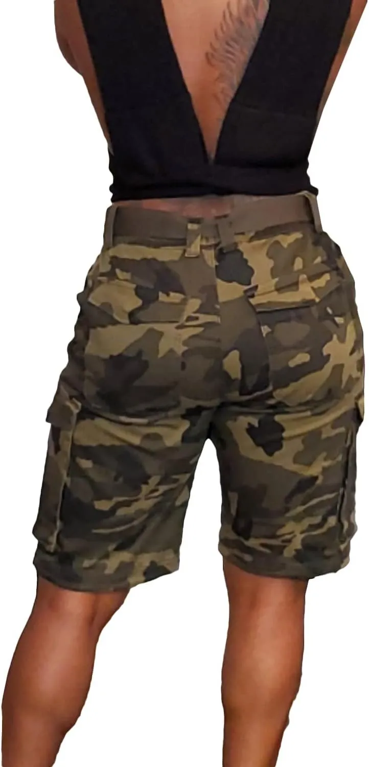 Vakkest Women's Camo Cargo Shorts Casual Trendy High Waisted Summer Joggers Camouflage Print Short Pants with Pockets