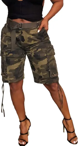 Vakkest Women's Camo Cargo Shorts Casual Trendy High Waisted Summer Joggers Camouflage Print Short Pants with Pockets
