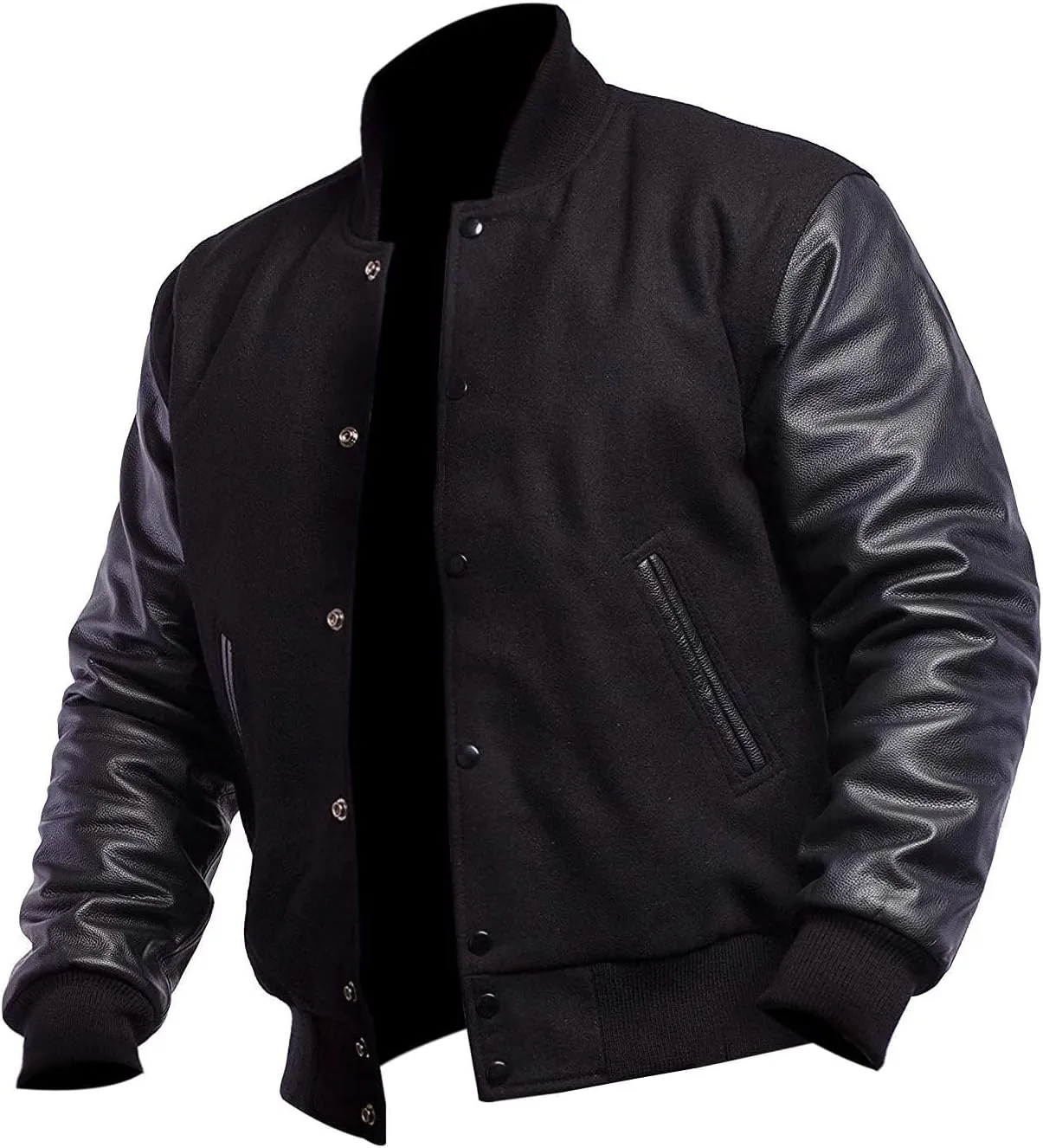 Varsity Blank Baseball College Bomber High School Plain Letterman Jacket Leather Sleeves Wool Coat