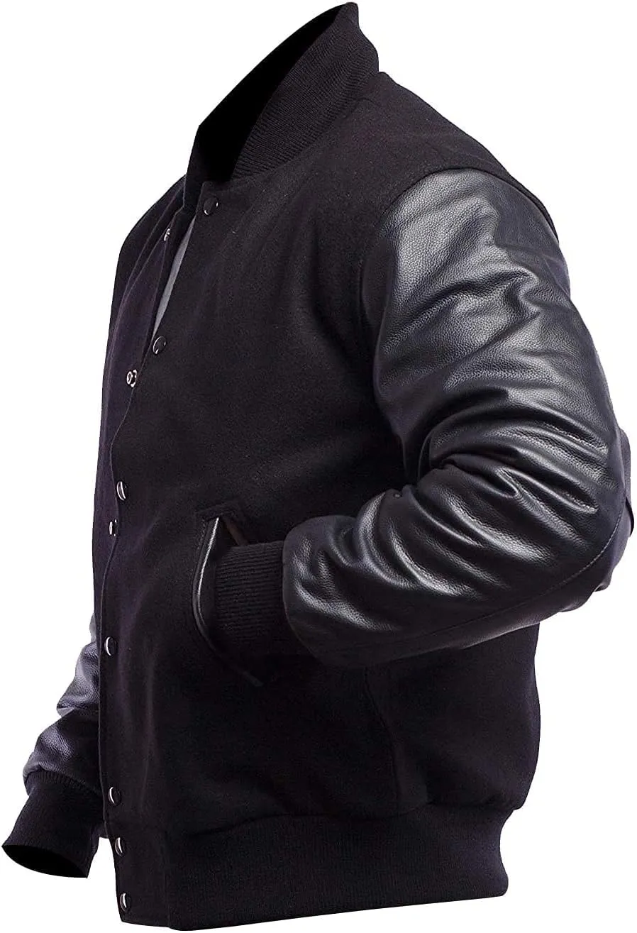 Varsity Blank Baseball College Bomber High School Plain Letterman Jacket Leather Sleeves Wool Coat