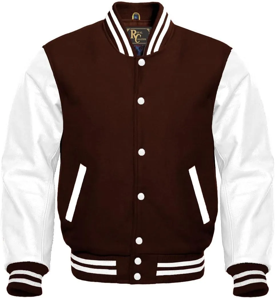 Varsity Letterman Wool & White Genuine Leather Sleeves Bomber Style Baseball Jacket