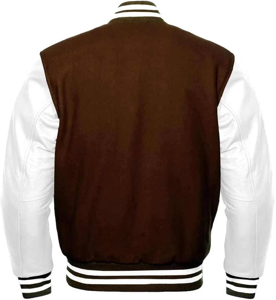 Varsity Letterman Wool & White Genuine Leather Sleeves Bomber Style Baseball Jacket