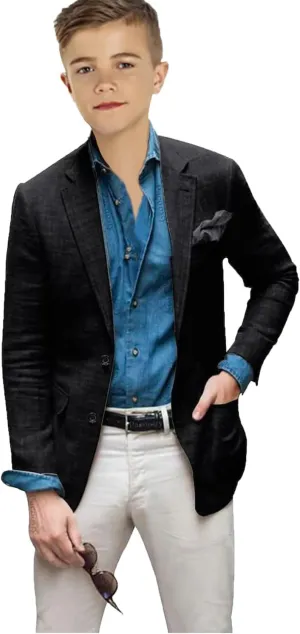 VENNYNG Boys Linen Blazer Slim Fit Suit Jacket Lightweight Summer Beach Wedding Kids Casual Party Children