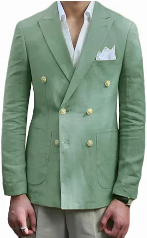 VENNYNG Men's Linen Blazer Summer Jacket Beach Casual Sport Coat Tailored Fit Double Breasted Blazer Six-Buttons