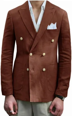 VENNYNG Men's Linen Blazer Summer Jacket Beach Casual Sport Coat Tailored Fit Double Breasted Blazer Six-Buttons