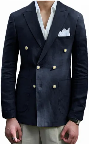 VENNYNG Men's Linen Blazer Summer Jacket Beach Casual Sport Coat Tailored Fit Double Breasted Blazer Six-Buttons