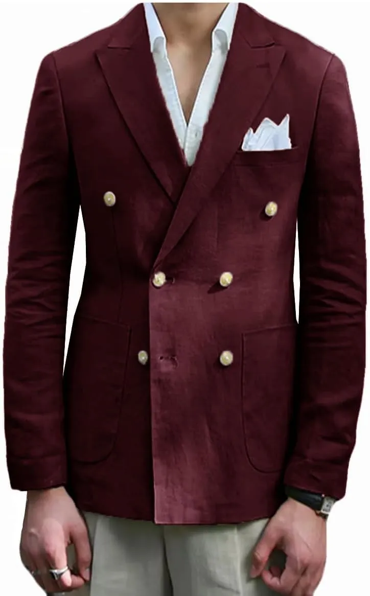 VENNYNG Men's Linen Blazer Summer Jacket Beach Casual Sport Coat Tailored Fit Double Breasted Blazer Six-Buttons