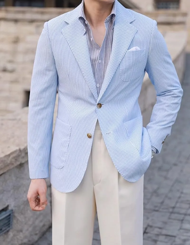 VENNYNG Men's Seersucker Suit Jacket Blazer Spring Summer Sport Coat Grooms Slim Fitted Wedding Formal Lightweight