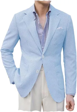 VENNYNG Men's Seersucker Suit Jacket Blazer Spring Summer Sport Coat Grooms Slim Fitted Wedding Formal Lightweight