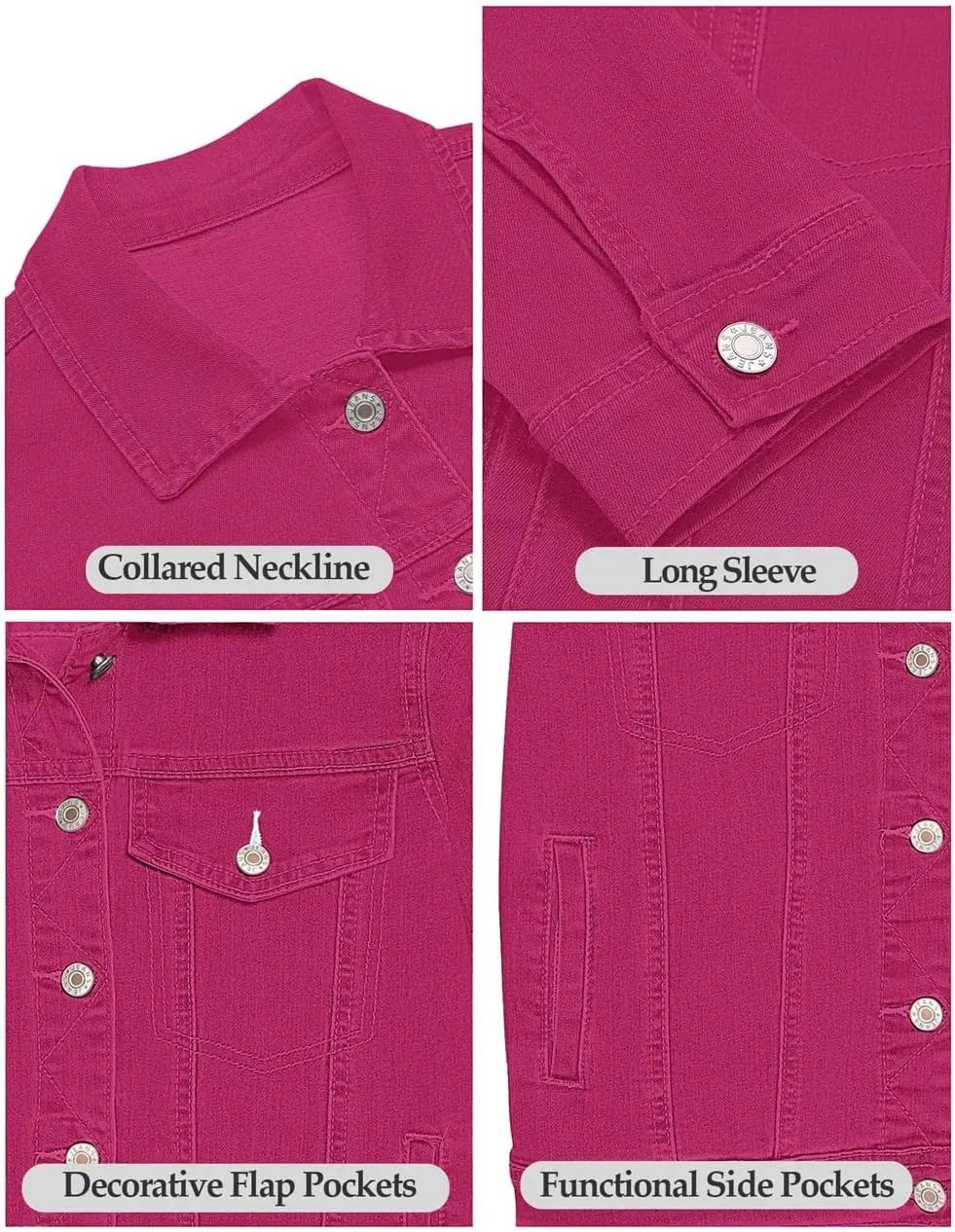 Vetinee Womens Stretch Button Down Long Sleeve Pockets Denim Jean Trucker Jacket