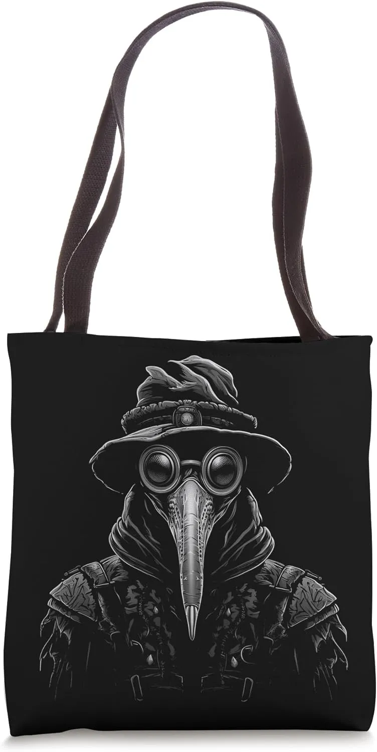Vintage Plague Doctor Gothic Dark Aesthetic Black and White Tote Bag