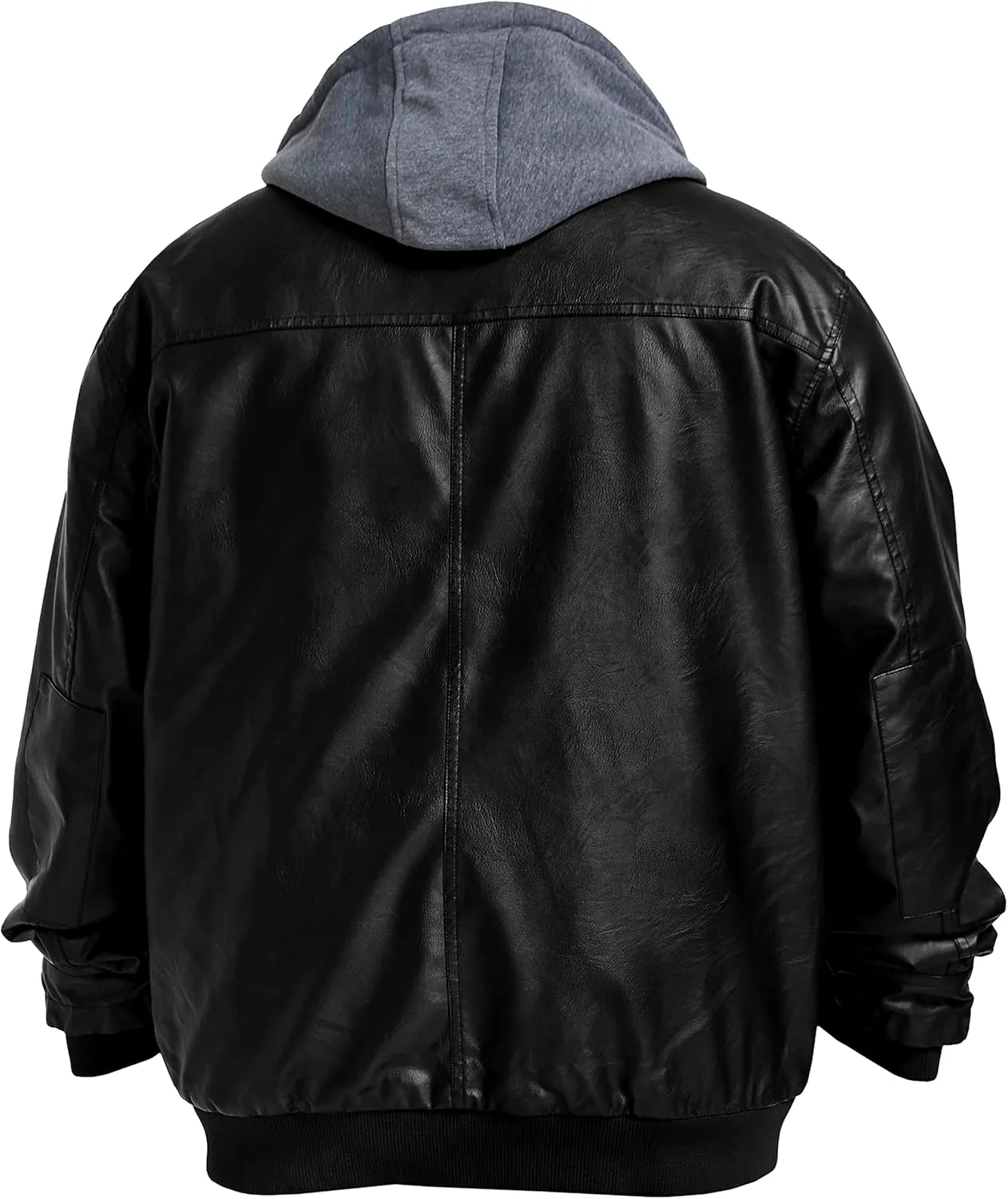 wantdo Men's Big and Tall PU Faux Leather Jacket Zip-Up Motorcycle Bomer Jacket Casual Winter Coat with Removable Hood