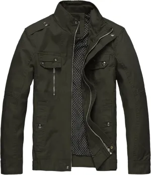 wantdo Men's Cotton Lightweight Jacket Military Jacket Casual Field Coat Windbreaker