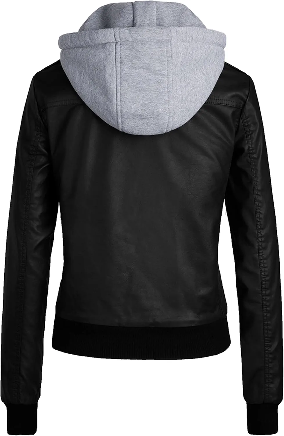 wantdo Women's Lightweight Leather Jacket Casual Motorcycle PU Biker Coat with Removable Hood