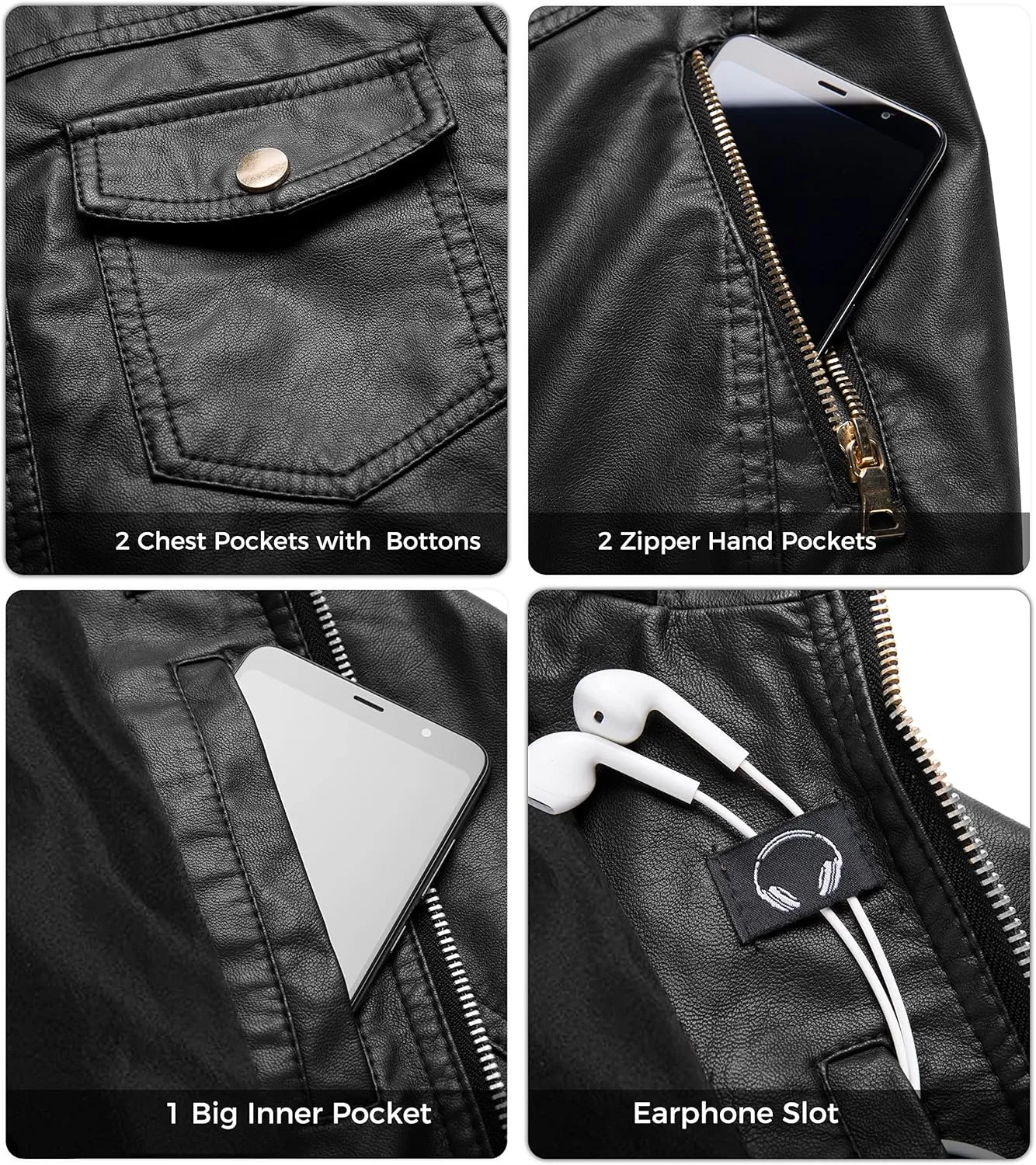 wantdo Women's Lightweight Leather Jacket Casual Motorcycle PU Biker Coat with Removable Hood