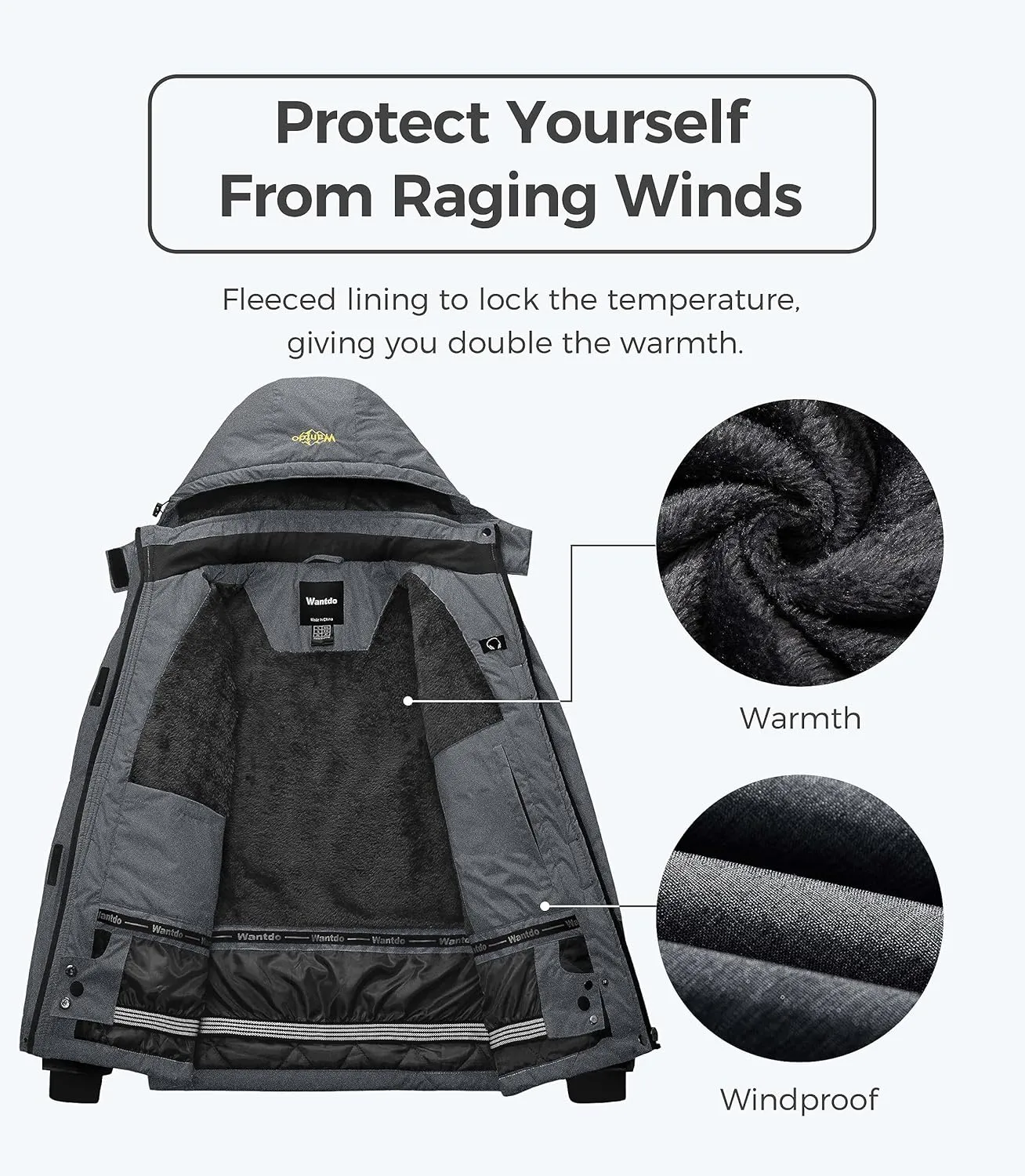 wantdo Women's Mountain Waterproof Ski Jacket Windproof Rain Jacket Winter Warm Hooded Coat