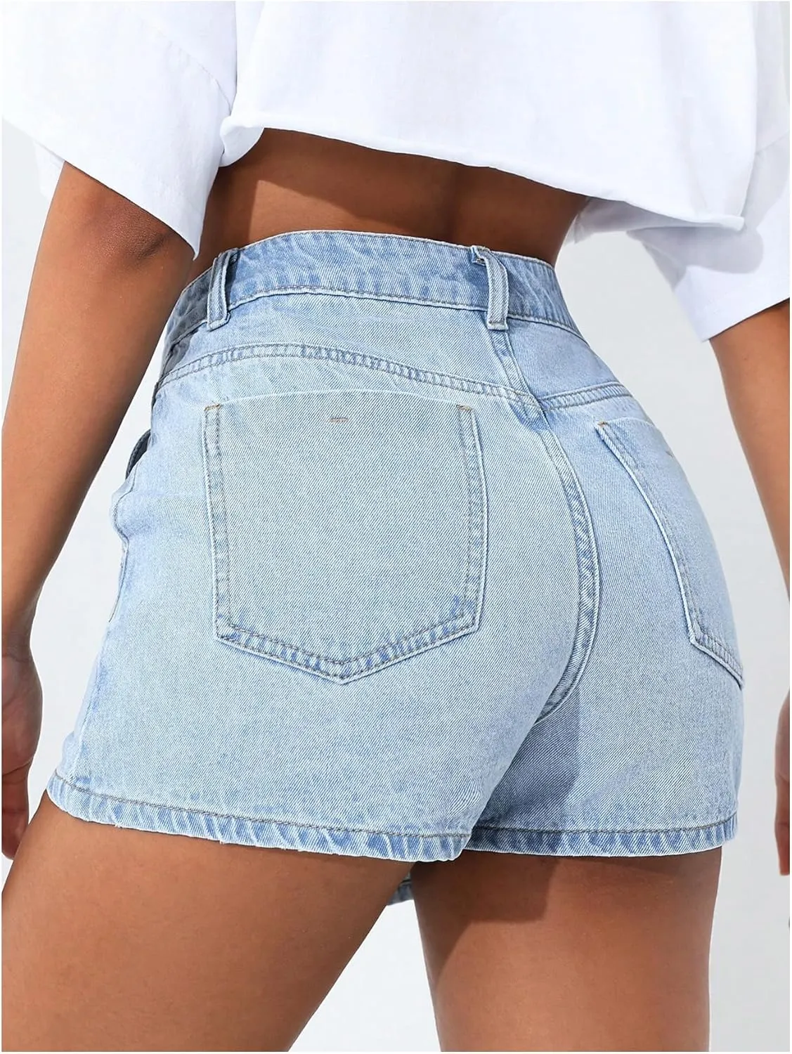 WDIRARA Women's Petite Button Front Wrap Asymmetrical Denim Skorts High Waisted Skirt Shorts