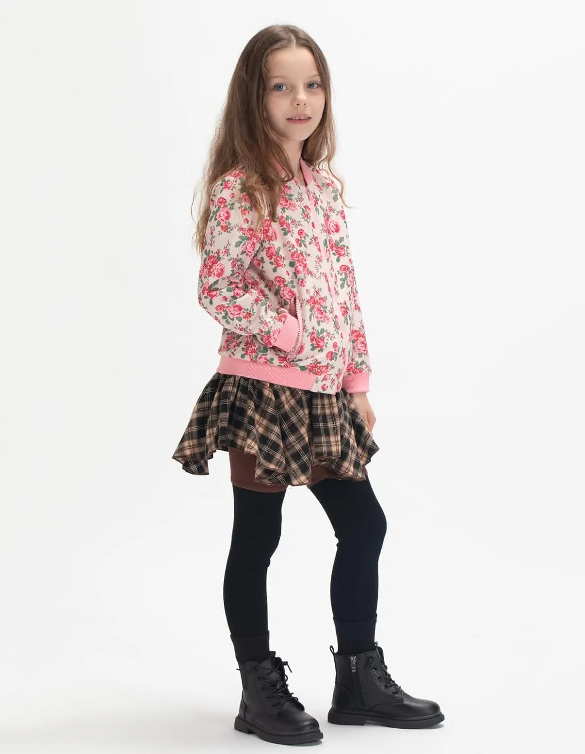 WELAKEN Girls Lightweight Bomber Jacket Floral Print Full Zip Outwear Jacket with Pockets