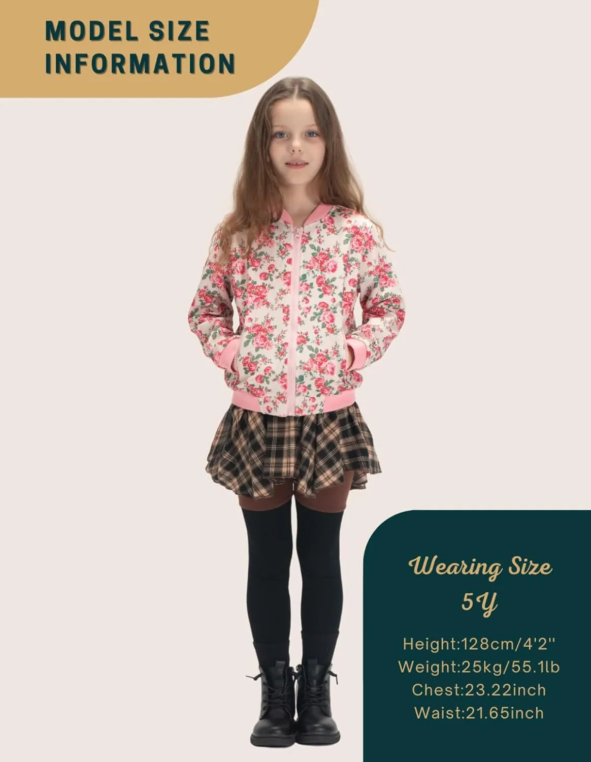 WELAKEN Girls Lightweight Bomber Jacket Floral Print Full Zip Outwear Jacket with Pockets