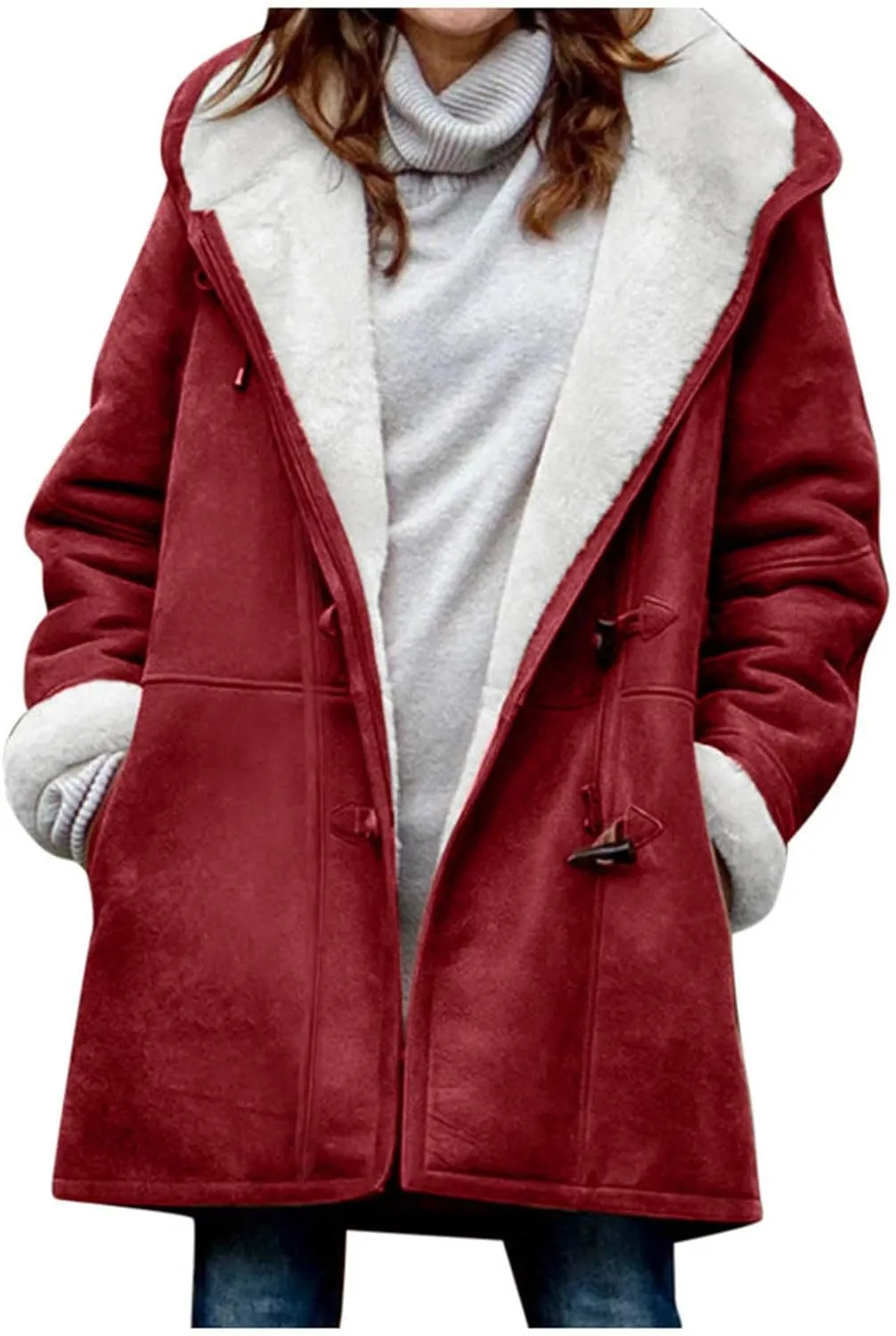 Winter Coats for Women 2024 Plus Size Warm Sherpa Lined Fleece Jacket Hoodies Horn Button Fleece Thicken Coat