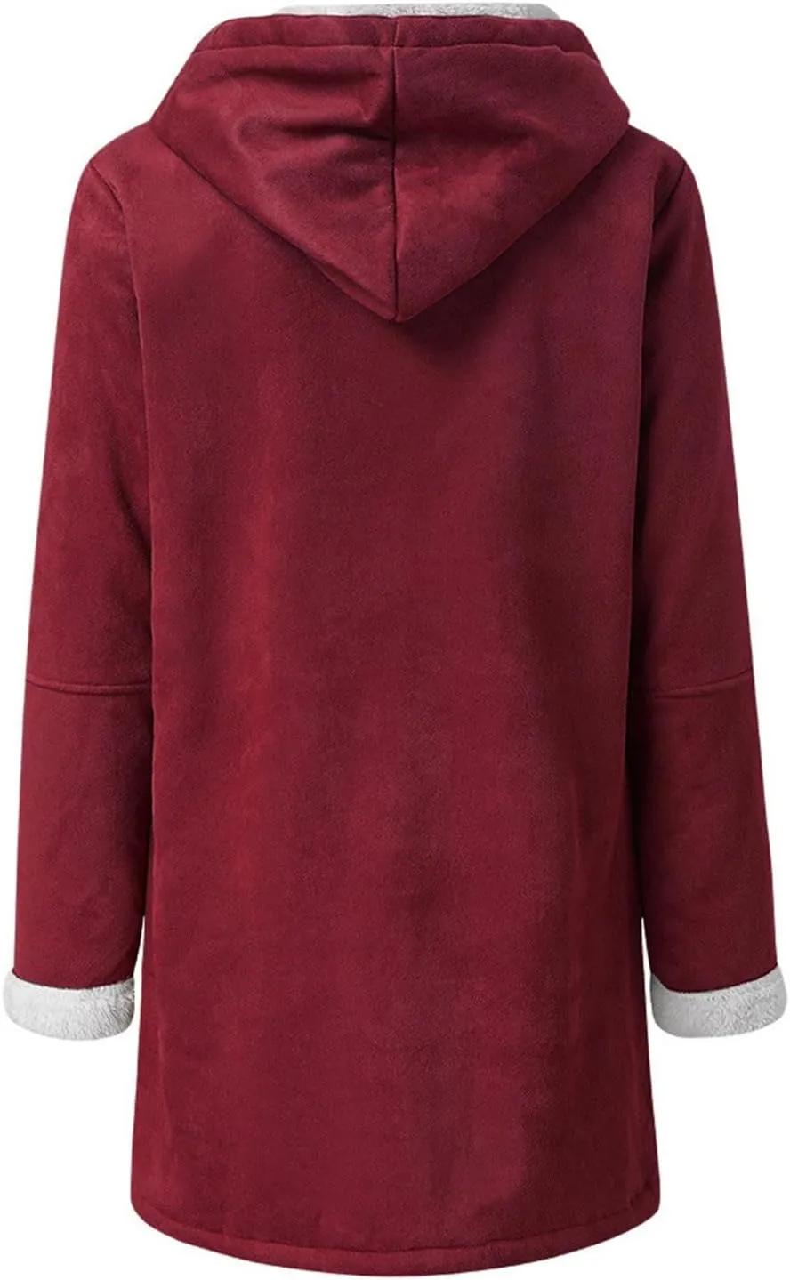 Winter Coats for Women 2024 Plus Size Warm Sherpa Lined Fleece Jacket Hoodies Horn Button Fleece Thicken Coat