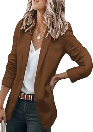 WIWIQS Women's Long Sleeve Open Front Blazer Lapel Work Office Casual Suit Solid Color Comfy Blazers