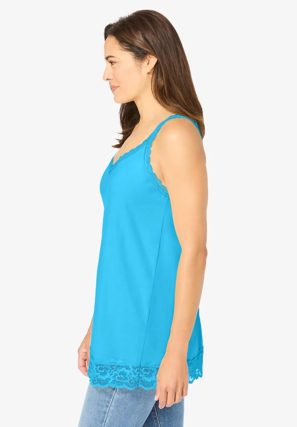 Woman Within Plus Size Lace-Trim V-Neck Tank