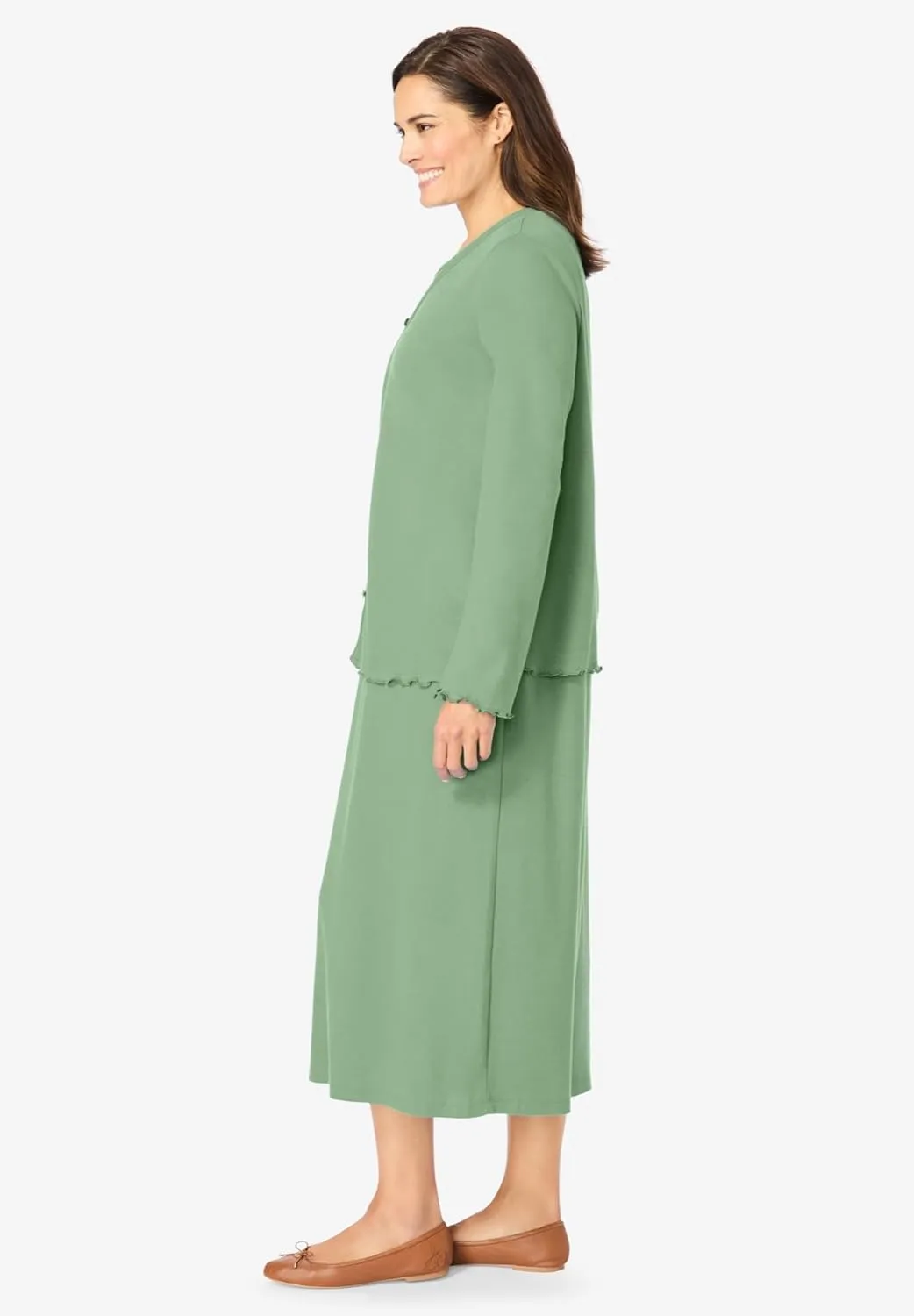 Woman Within Plus Size Lettuce Trim Knit Jacket Dress