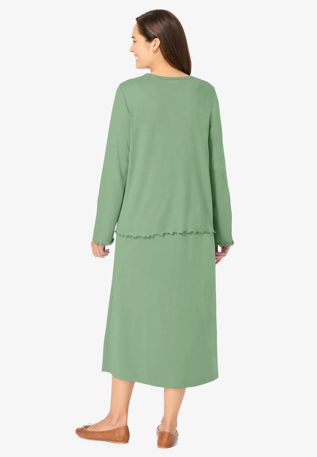 Woman Within Plus Size Lettuce Trim Knit Jacket Dress