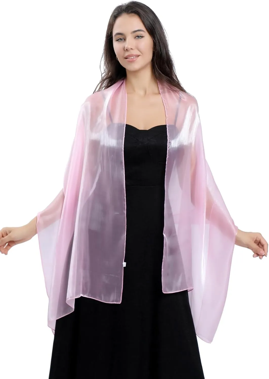 Women Black White Lightweight Silk Evening Wedding Wraps Shawls Capes Formal Dresses Scarf Cover Ups Dressy Tops