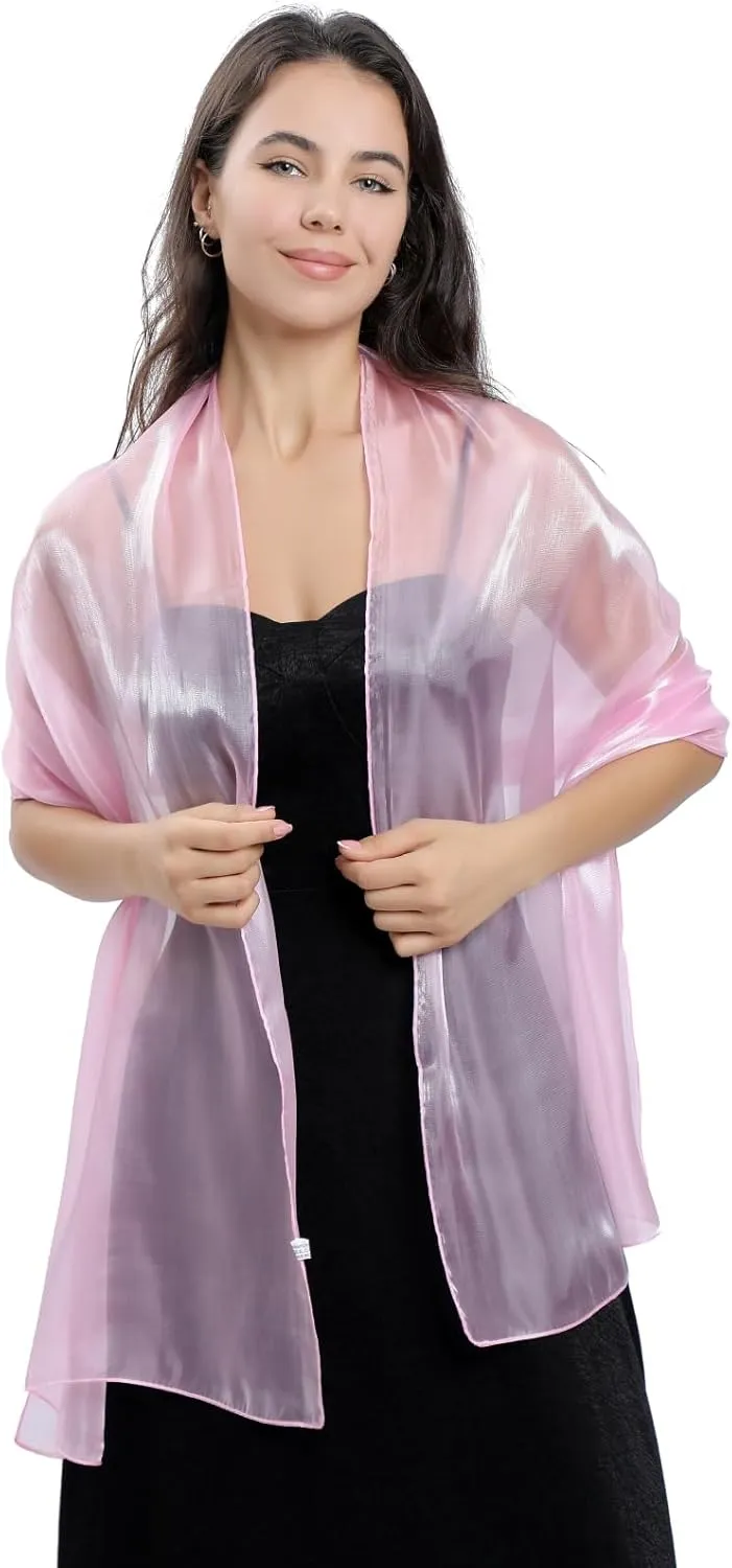 Women Black White Lightweight Silk Evening Wedding Wraps Shawls Capes Formal Dresses Scarf Cover Ups Dressy Tops