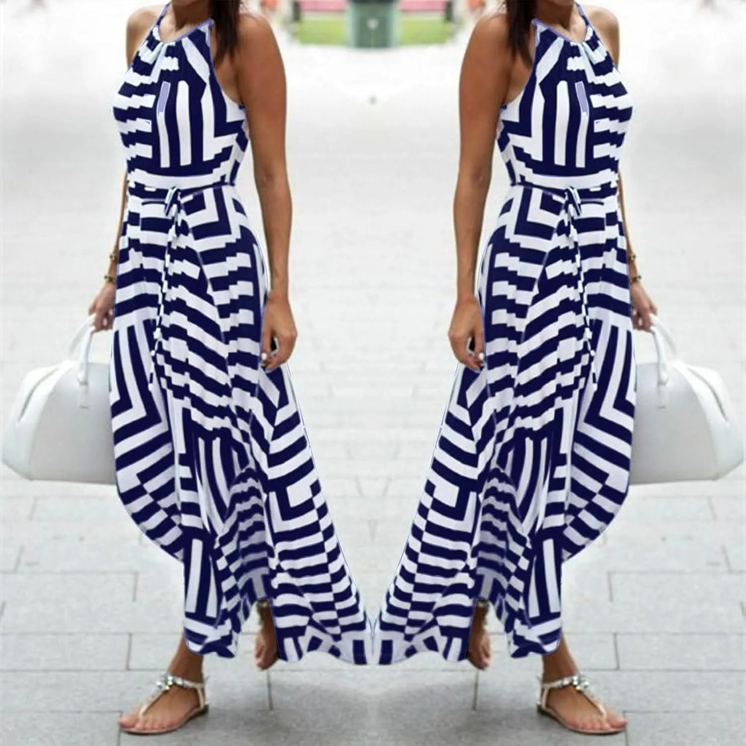 Women Boho Summer Dress 2024 Spaghetti Strap Beach Long Dress Sleeveless Flowy A-Line Maxi Dresses Sundress