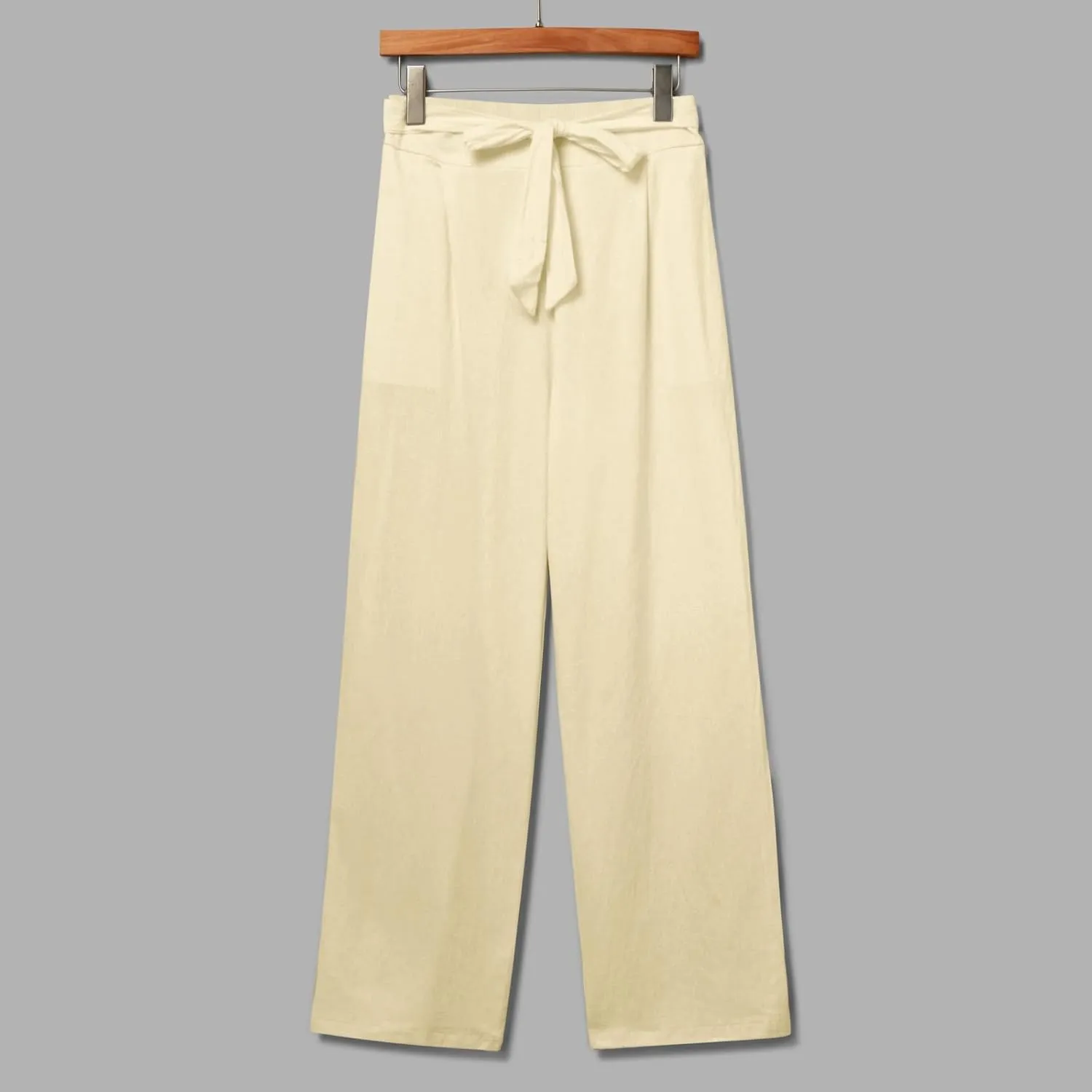 Women Cotton Linen Summer Flowy Pants Elastic Waist Wide Leg Slim-Fit Pants Office