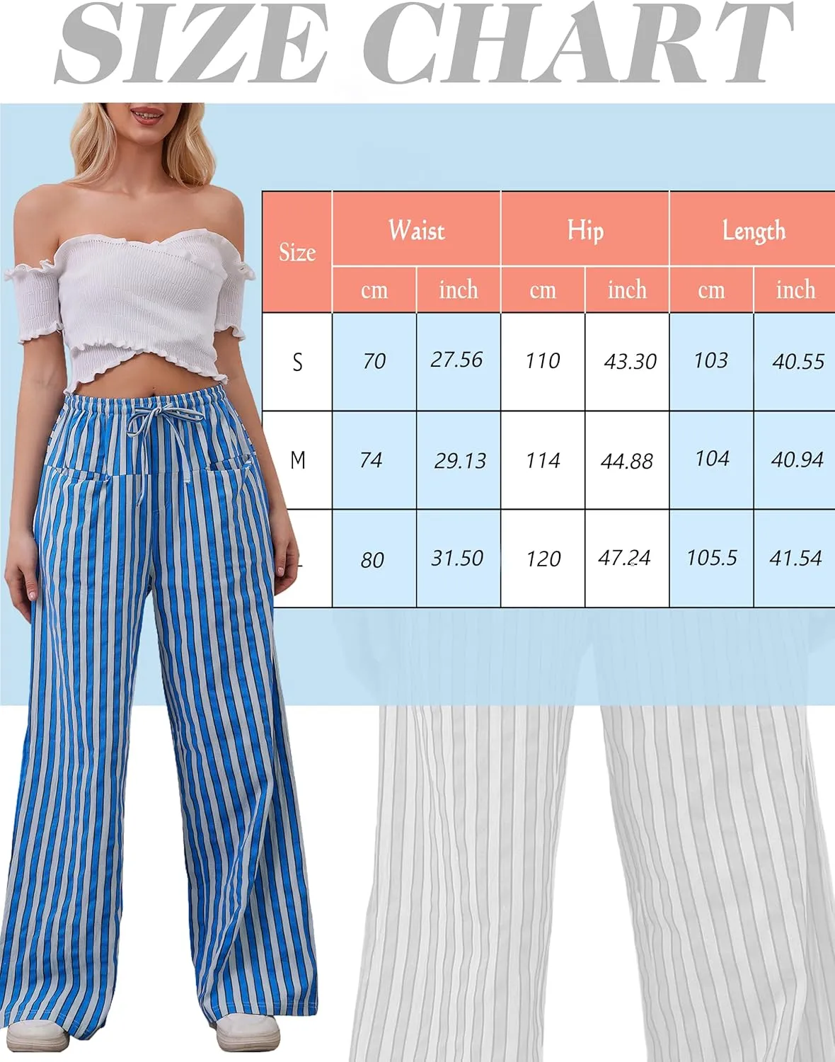 Women Drawstring Stripe Wide Leg Casual Trousers Striped Low Rise Casual Loose Lounge Pants with Pockets